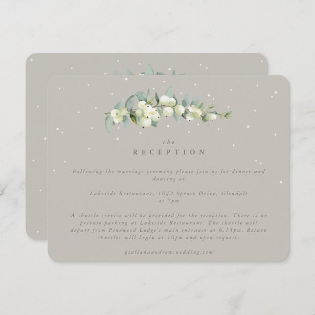 Greige Snowberry+Eucalyptus Wedding Reception Enclosure Card (Front/Back)