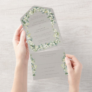 Greige Snowberry+Eucalyptus Wedding Reception Only All In One Invitation
