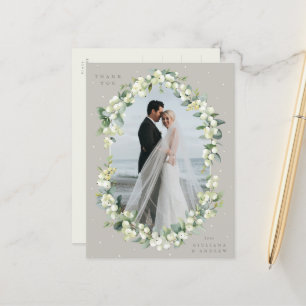 Greige Snowberry+Eucalyptus Wedding Thank You Postcard