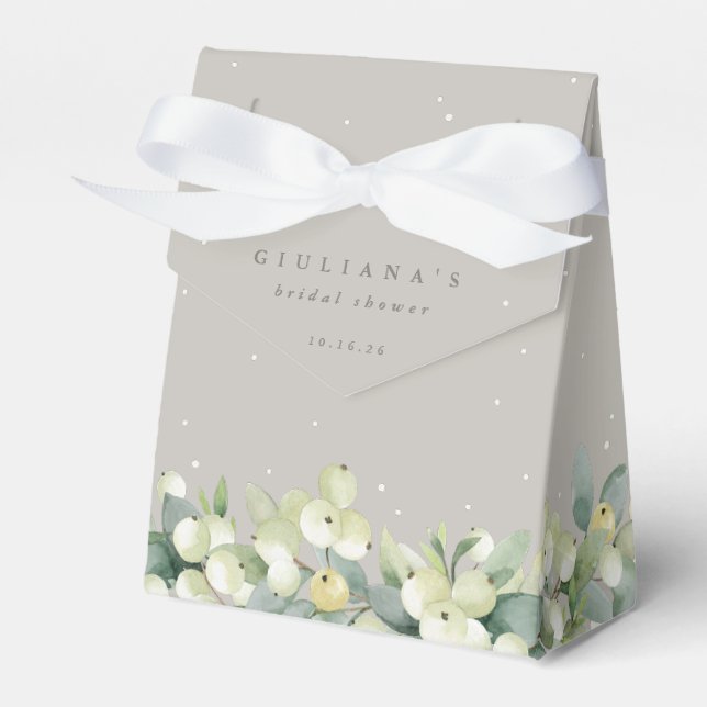 Greige Snowberry+Eucalyptus Winter Bridal Shower Favour Box (Front Side)