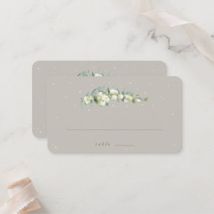 Greige Snowberry+Eucalyptus Winter Wedding Flat Place Card