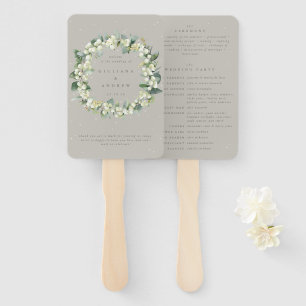 Greige Snowberry+Eucalyptus Winter Wedding Hand Fan