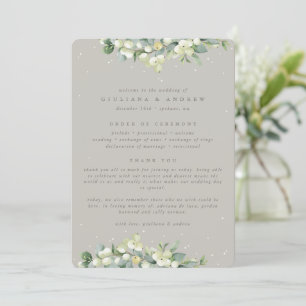 Greige Snowberry+Eucalyptus Winter Wedding Programme