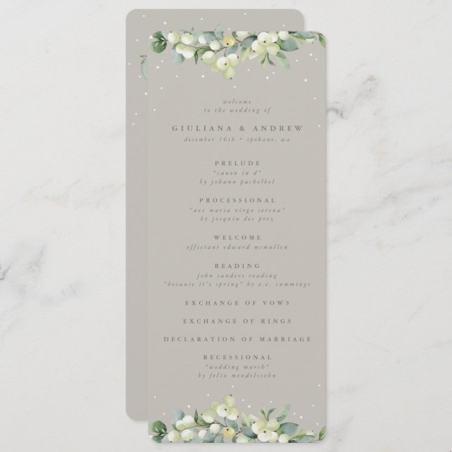 Greige Snowberry+Eucalyptus Winter Wedding Programme (Front/Back)
