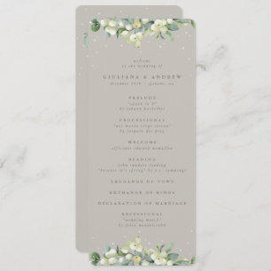 Greige Snowberry+Eucalyptus Winter Wedding Programme