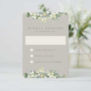 Greige Snowberry+Eucalyptus Winter Wedding RSVP Card