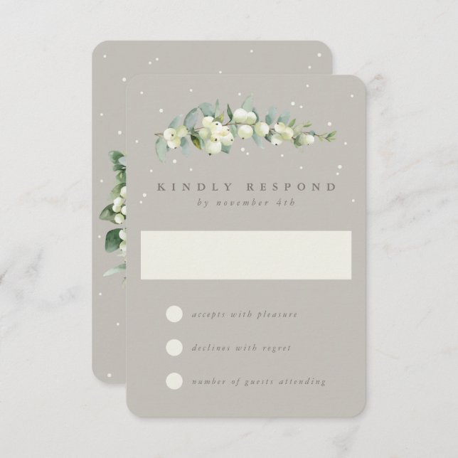 Greige Snowberry+Eucalyptus Winter Wedding RSVP Card (Front/Back)