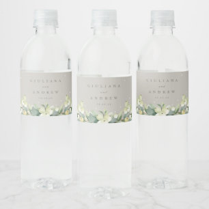 Greige Snowberry+Eucalyptus Winter Wedding Water Bottle Label
