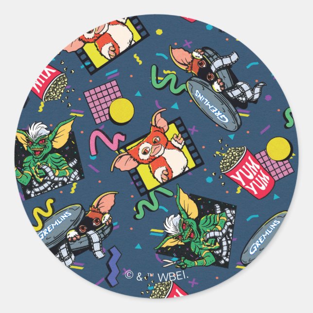 Gremlins™ 80's Retrowave Pattern Classic Round Sticker (Front)