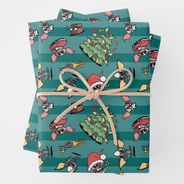 Gremlins | Cute Comic Christmas Pattern Wrapping Paper Sheet (In situ)