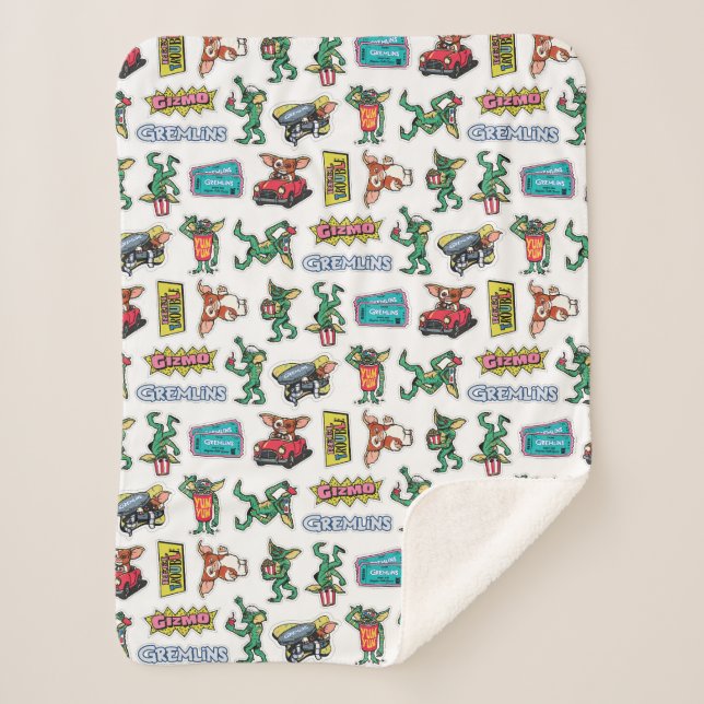 Gremlins™ Sticker Fun Pattern Sherpa Blanket (Front)