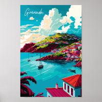 Grenada Caribbean vintage travel illustration 