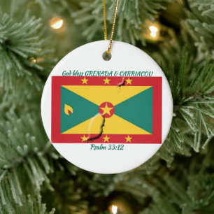 GRENADA & CARRIACOU FLAG MAP Customisable Ceramic Tree Decoration