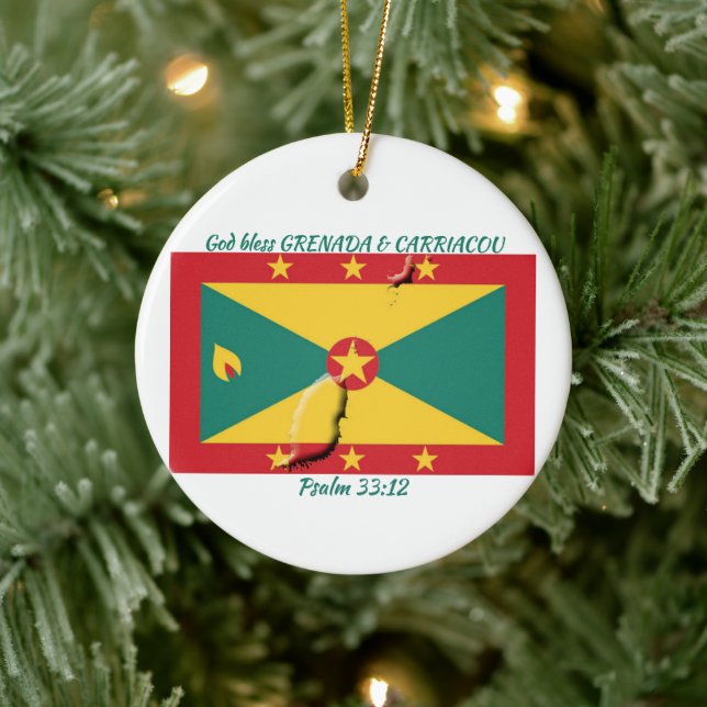 GRENADA & CARRIACOU FLAG MAP Customisable Ceramic Tree Decoration (Tree)