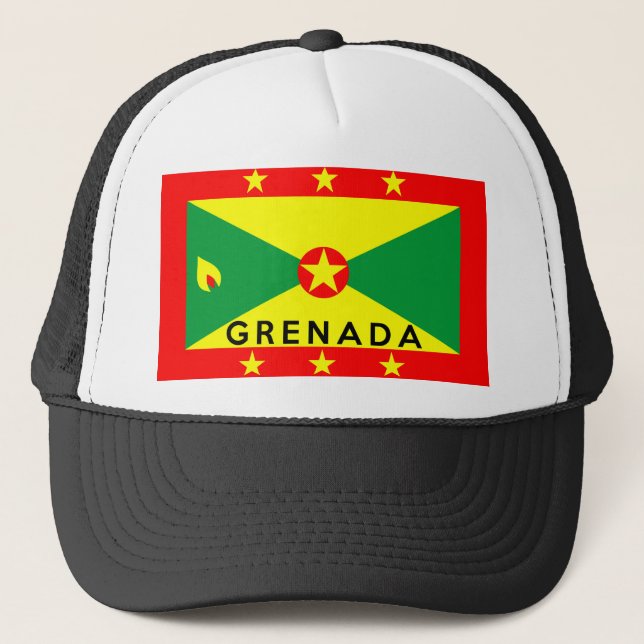 grenada country flag symbol name text trucker hat (Front)