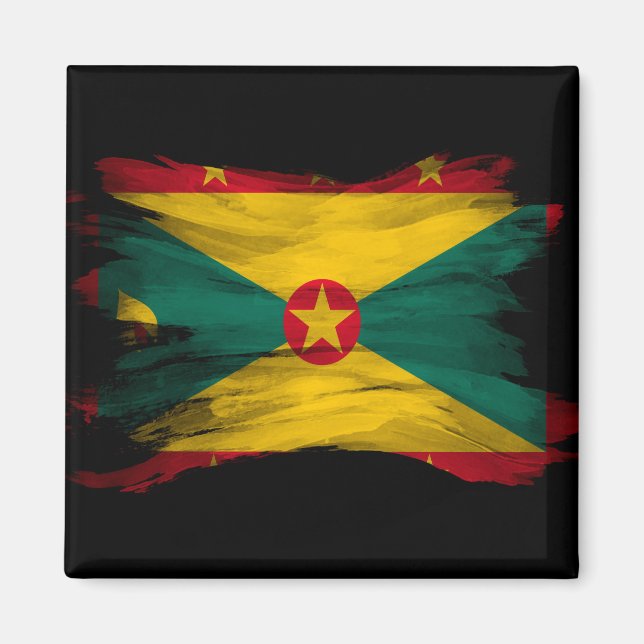 Grenada flag brush stroke, national flag magnet (Front)