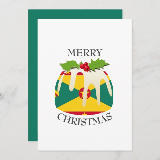 GRENADA FLAG | Christmas Pudding | Festive Holiday Card (Front/Back)