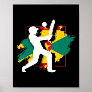 Grenada Flag Grenadian Cricket Silhouette Poster