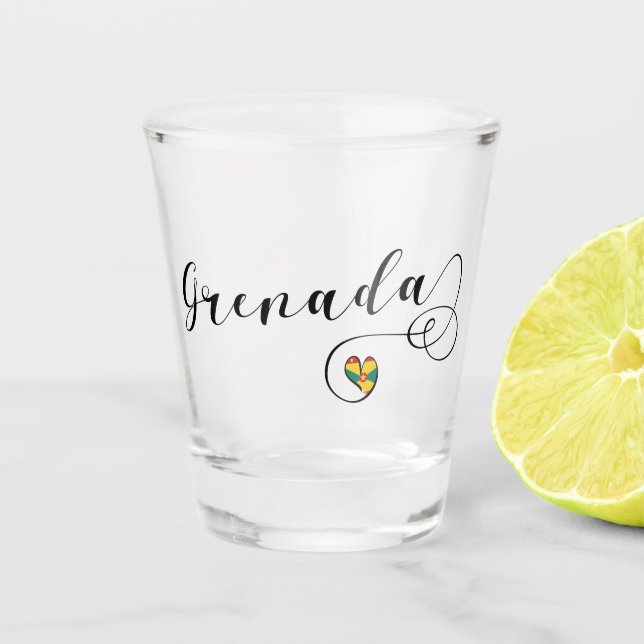 Grenada Flag Heart, Grenadian Shot Glass (Front)