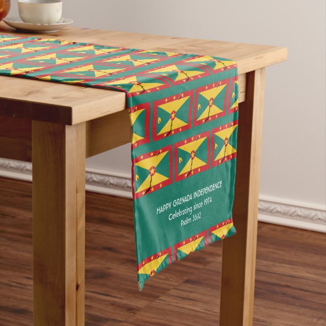 GRENADA Flag Map Customised Scripture GREEN Short Table Runner (In Situ)