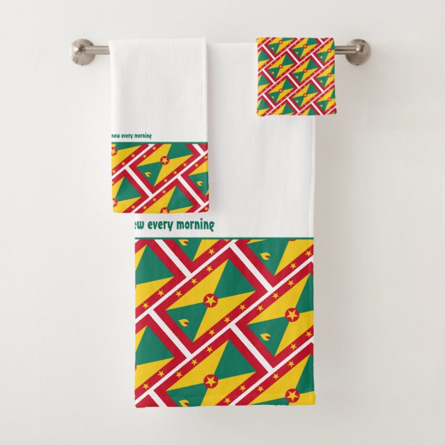 GRENADA FLAG Personalised Scripture WHITE Bath Towel Set (Insitu)