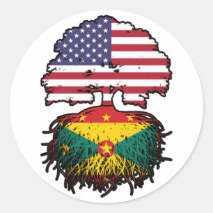 Grenada Grenadian American USA Tree Roots Flag Classic Round Sticker