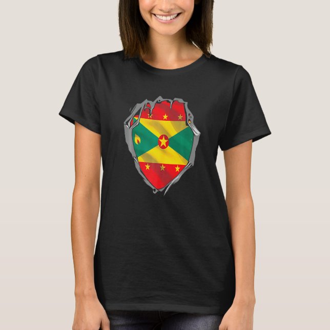 Grenada Heart Cutout With Grenadian Flag On Grenad T-Shirt (Front)