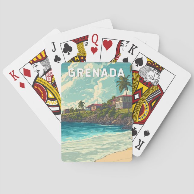 Grenada Illustration Travel Art Vintage Playing Cards (Back)