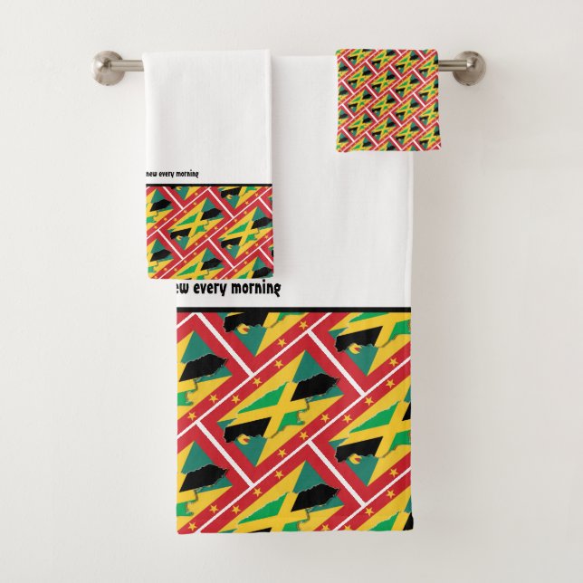 GRENADA JAMAICA FLAG Customised Scripture WHITE Bath Towel Set (Insitu)
