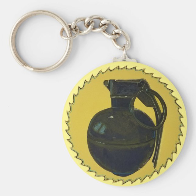Grenade in Green on Yellow Key Ring (Front)