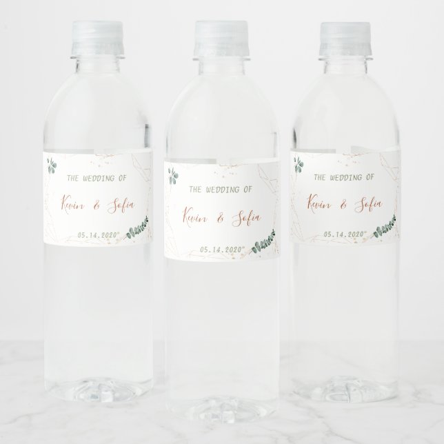 Grenery and Gold Water Bottle Labels (Bottles)
