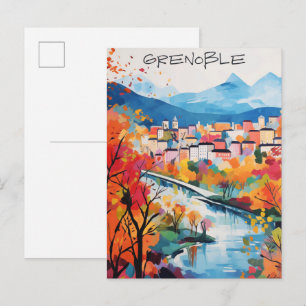 Grenoble France Travel City Painting Aesthetic Postcard