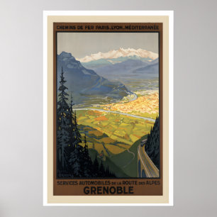 Grenoble France Vintage Travel Poster - Framed