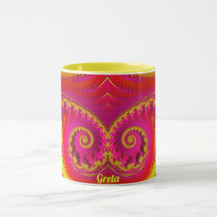 GRETA ~ HOT CRAZY 3D Fractal ~ Pink Red Yellow Mug