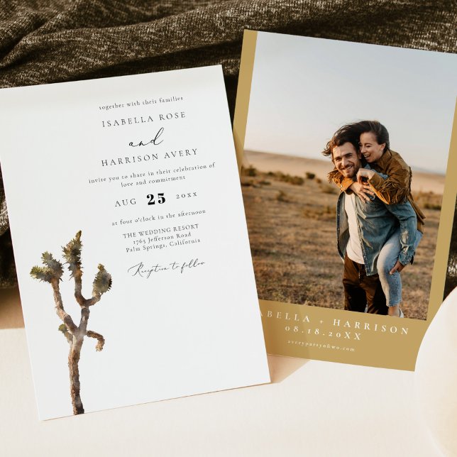 GRETA Watercolor Joshua Tree Photo Wedding Invitat Invitation (Creator Uploaded)