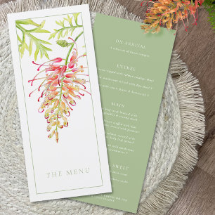Grevillea watercolor floral green wedding menu