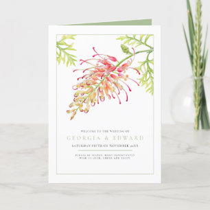 Grevillea watercolor floral green white wedding programme