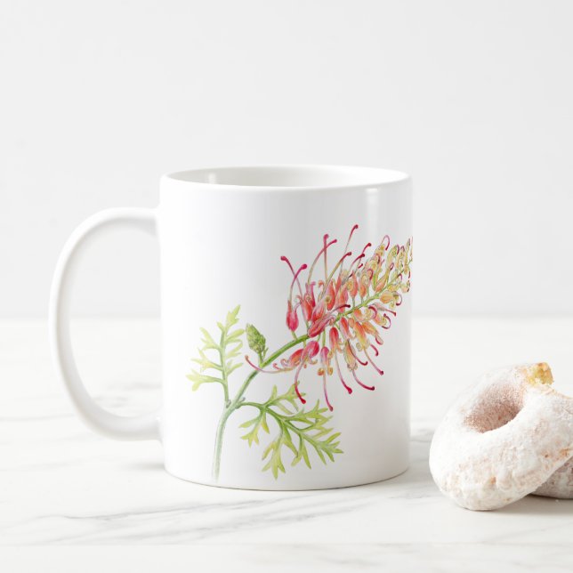 Grevillea watercolor flower watercolor art coffee mug (With Donut)