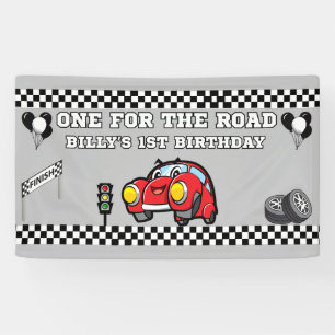 GREY 1 FOR THE ROAD VINYL 3X5 1ST BIRTHDAY BOYS BANNER