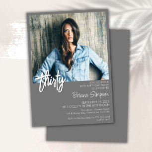 Grey 30th Birthday Photo Invitation