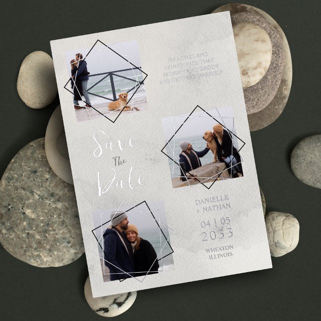  Grey 3 Multi Photos Collage Pet Dog Wedding idea (Grey 3 Multi Photos Collage Pet Dog Wedding idea Foil Invitation Card.)