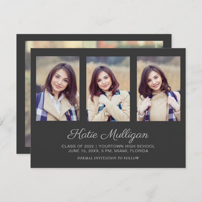 Grey 4 Photo Graduation Save Date Announcement (Front/Back)