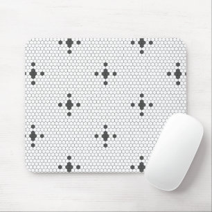 Grey 4-pointed star Faux Penny Tile Hexagon Tile Mouse Pad