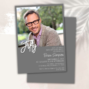 Grey 50th Birthday Photo  Invitation