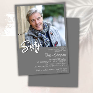 Grey 60th Birthday Photo Invitation