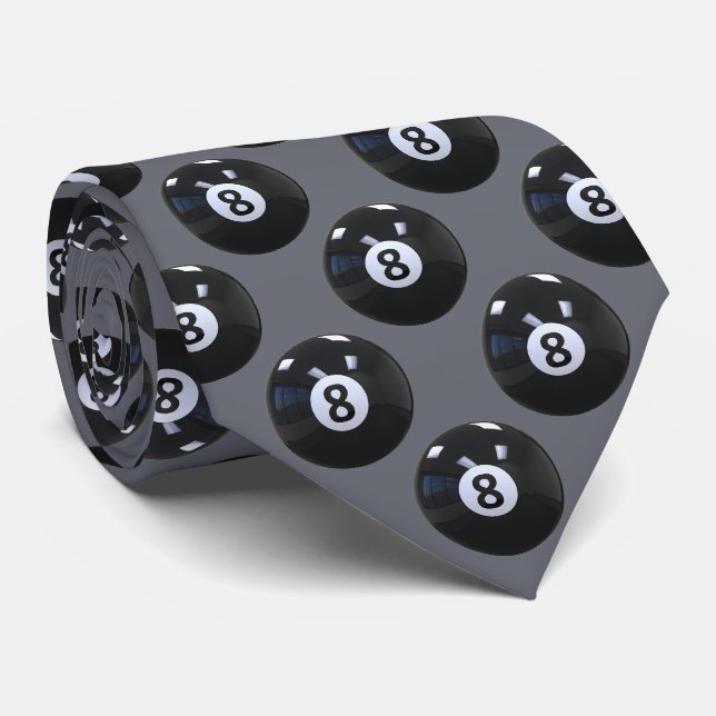 Grey 8 Ball Billiards Pool Player Cool Tie (Rolled)