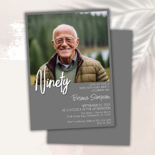 Grey 90th Birthday Photo Invitation