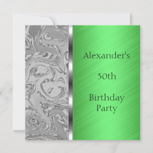 Grey Abstract & Green Birthday Event Invitation