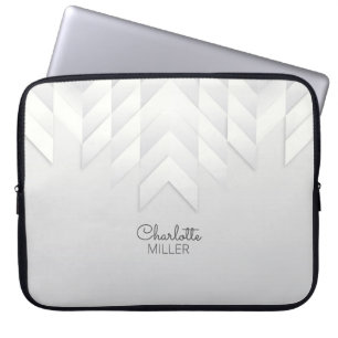 Grey Abstract Pattern with Custom Name Laptop Sleeve