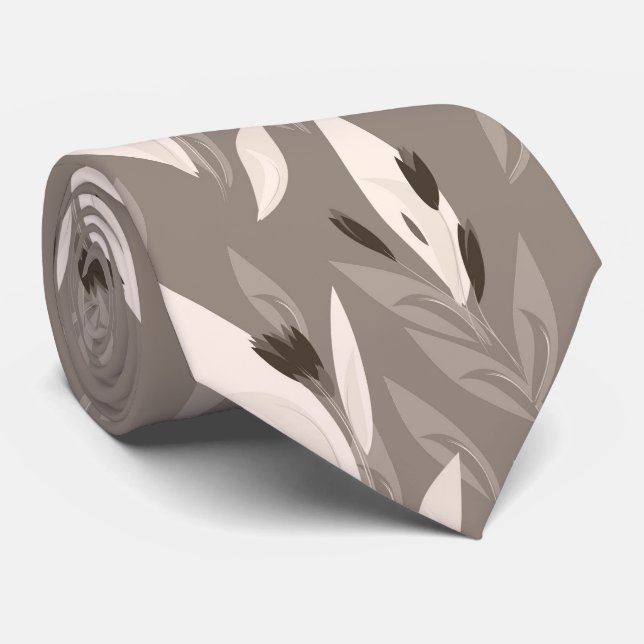 Grey abstract red retro flower pattern tie (Rolled)